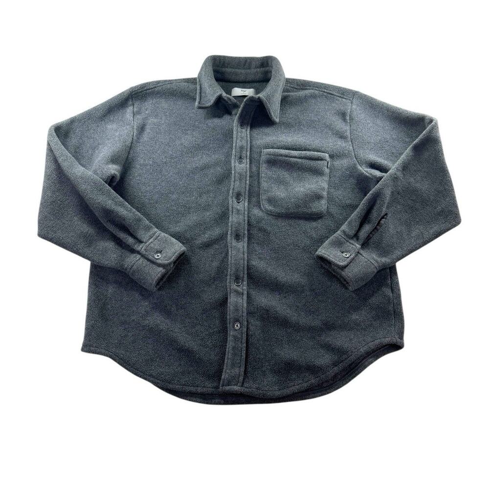 TNA Aritzia Polar Shirt Jacket L 3 Grey Fleece Shacket Button Up Coat Autumn